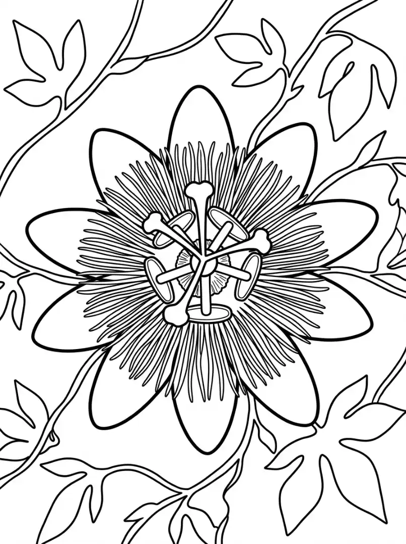 Filigrane Passionsblume mit Ranken