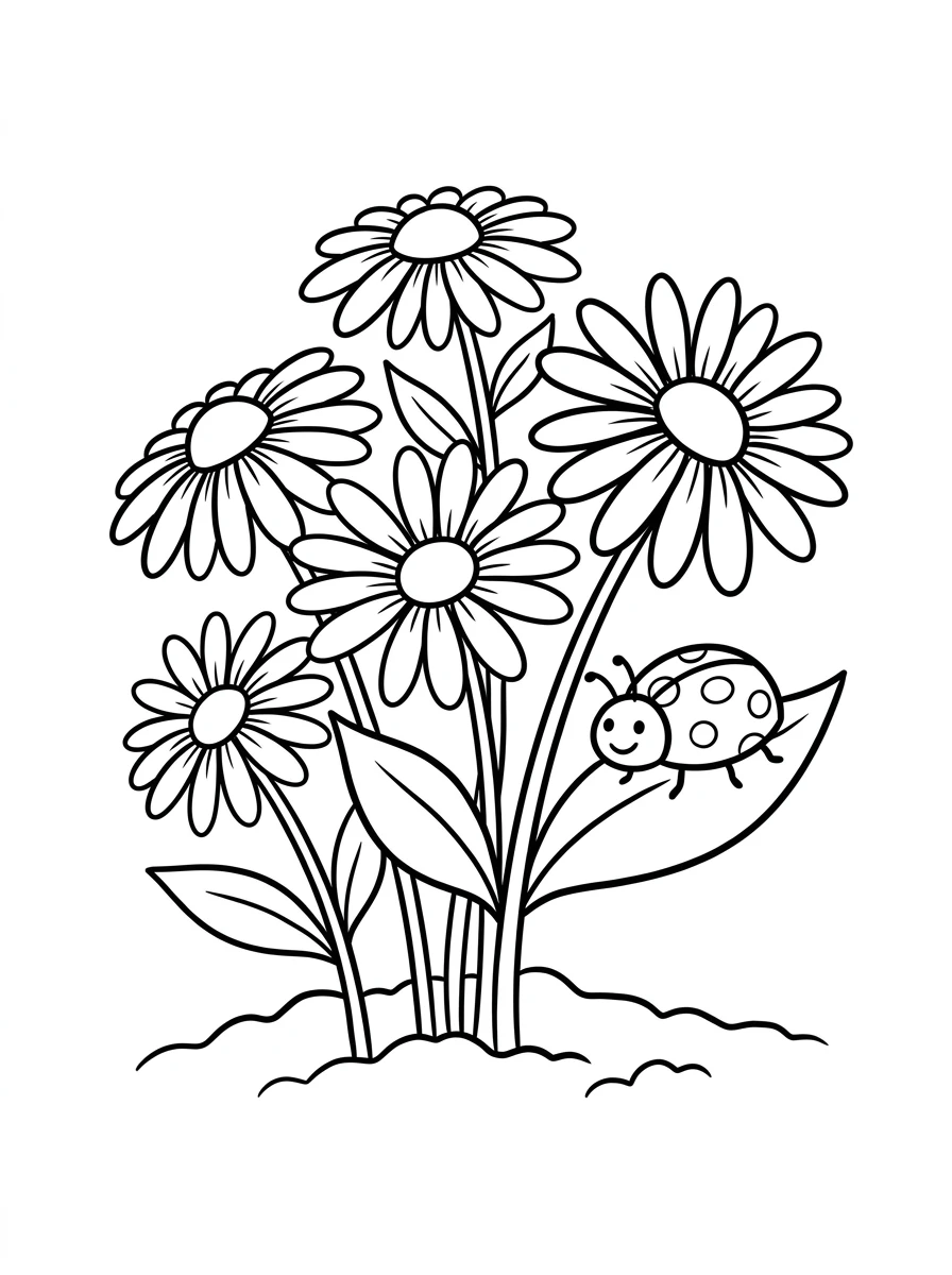 Gänseblümchen und ein Marienkäfer