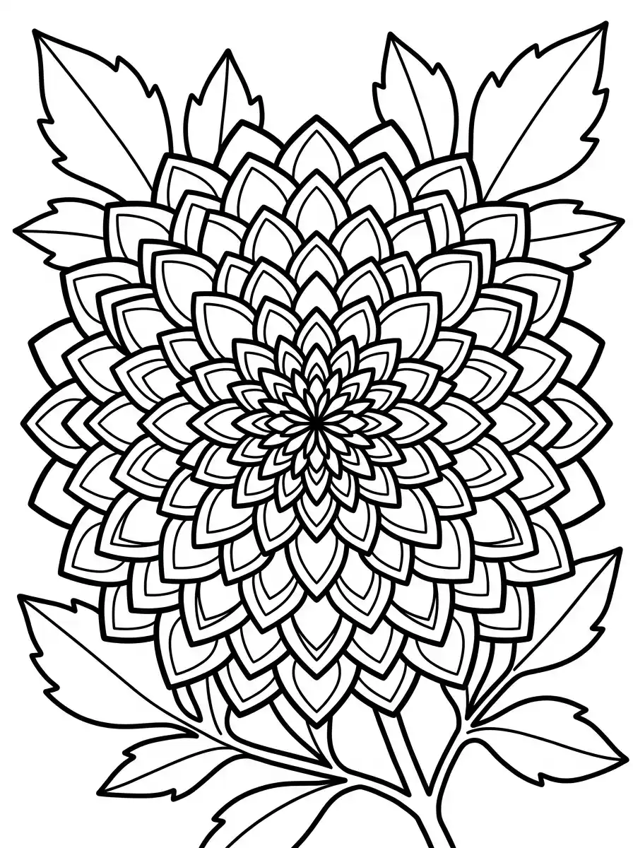 Geometrische Dahlie mit Blättern