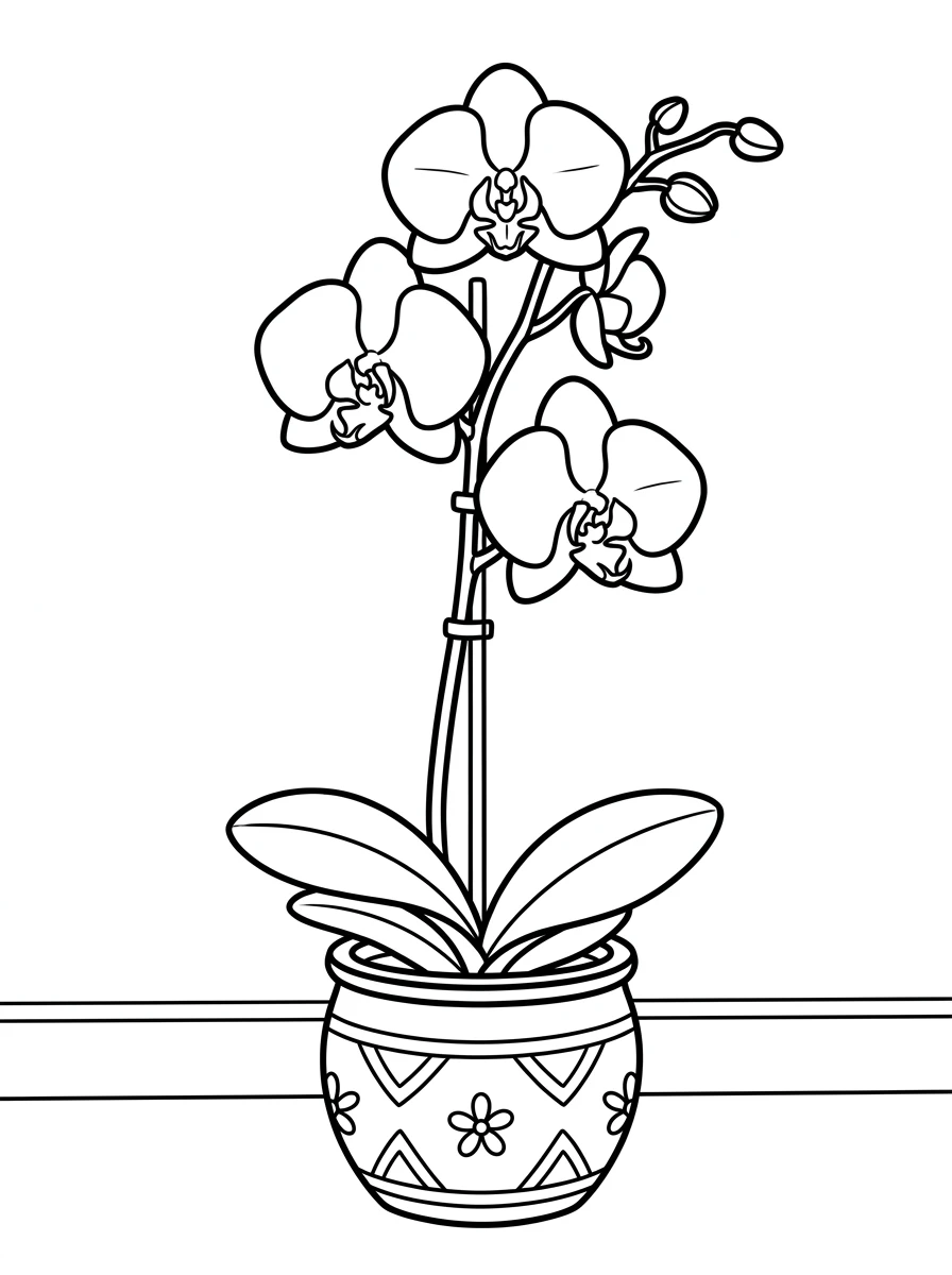 Ausmalbilder Blumen mit Orchidee
