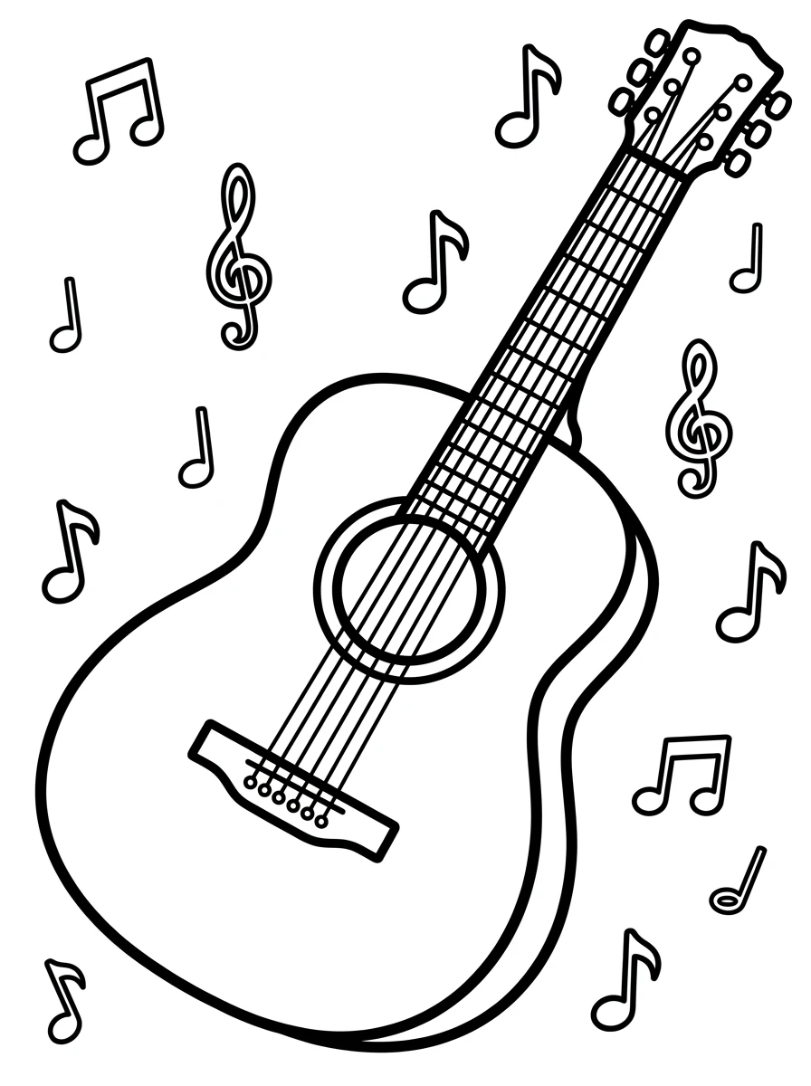 Einfache Gitarre mit Musiknoten