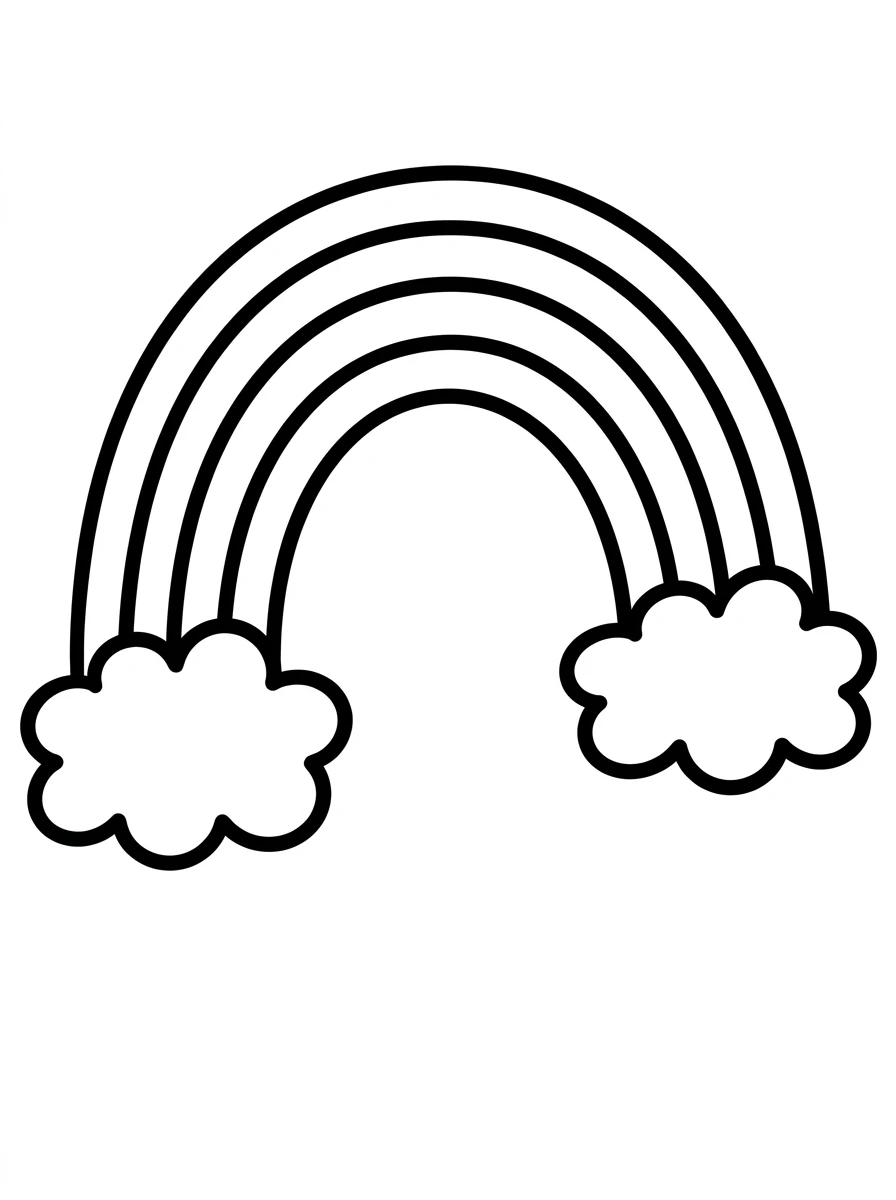 Einfacher Regenbogen zwischen Wolken