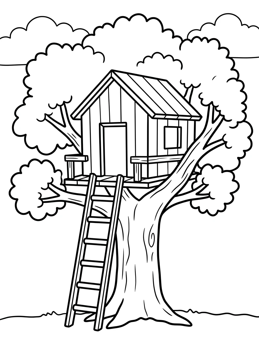 Einfaches Baumhaus in einer Eiche