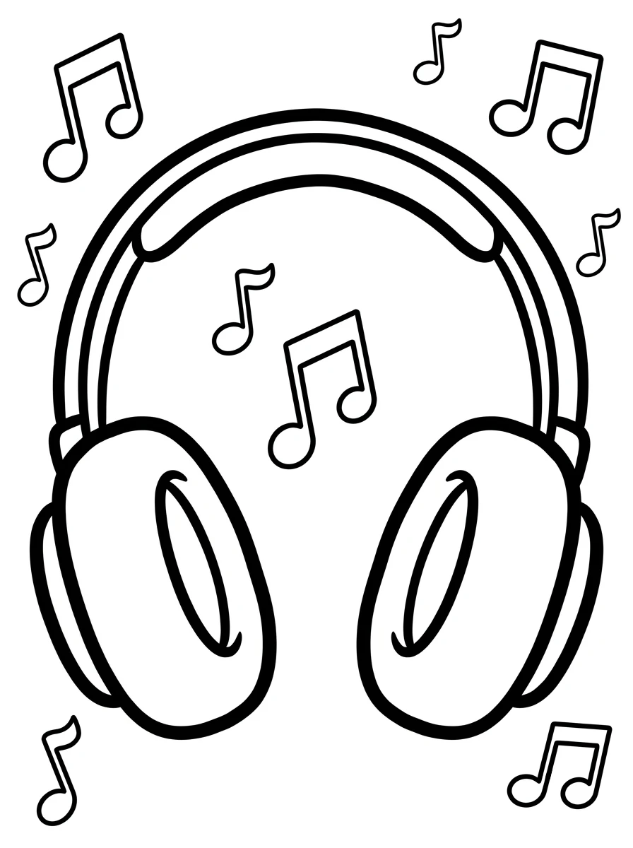 Kopfhörer mit tanzenden Musiknoten