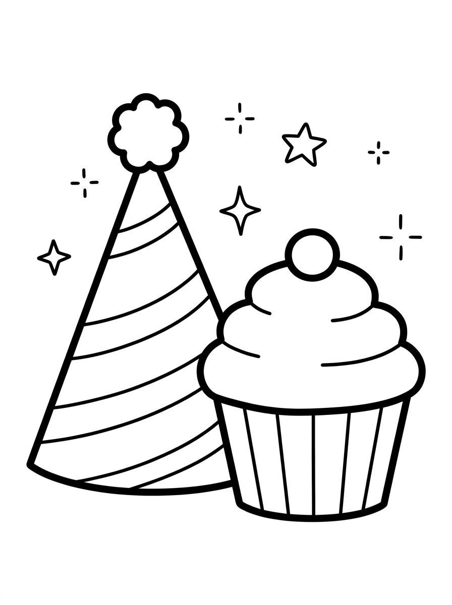 Partyhut und süßer Cupcake