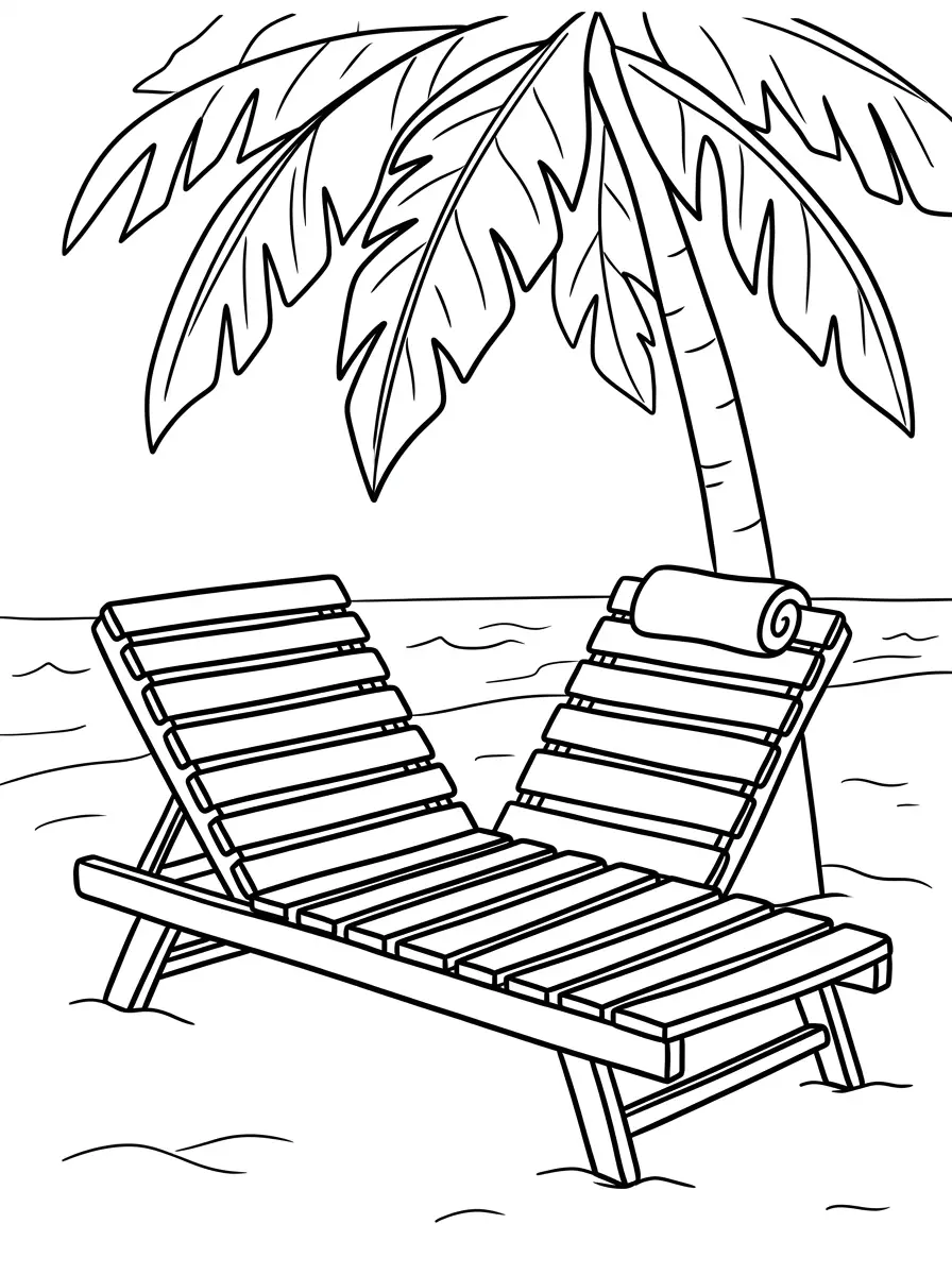 Liegestuhl unter Palmen im Sommer