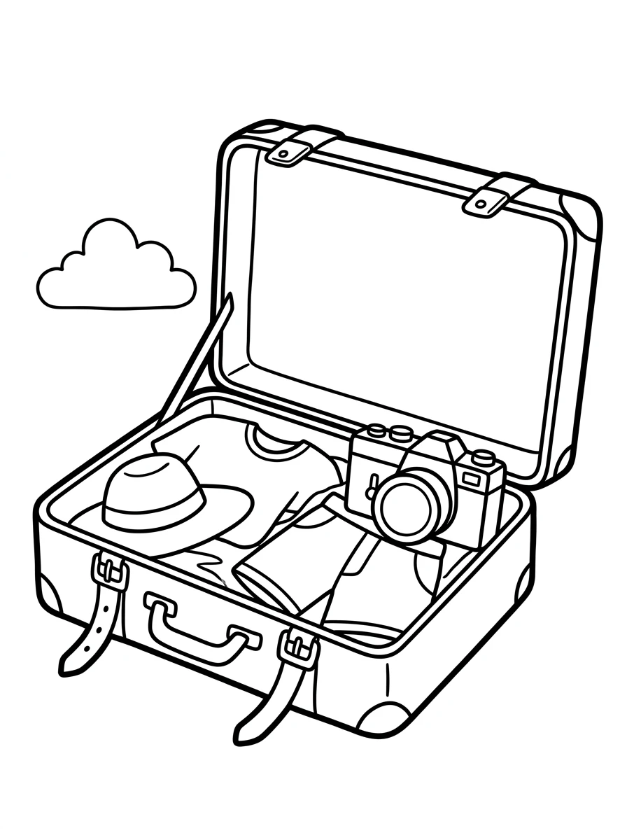 Sommerlicher Reisekoffer mit Kamera