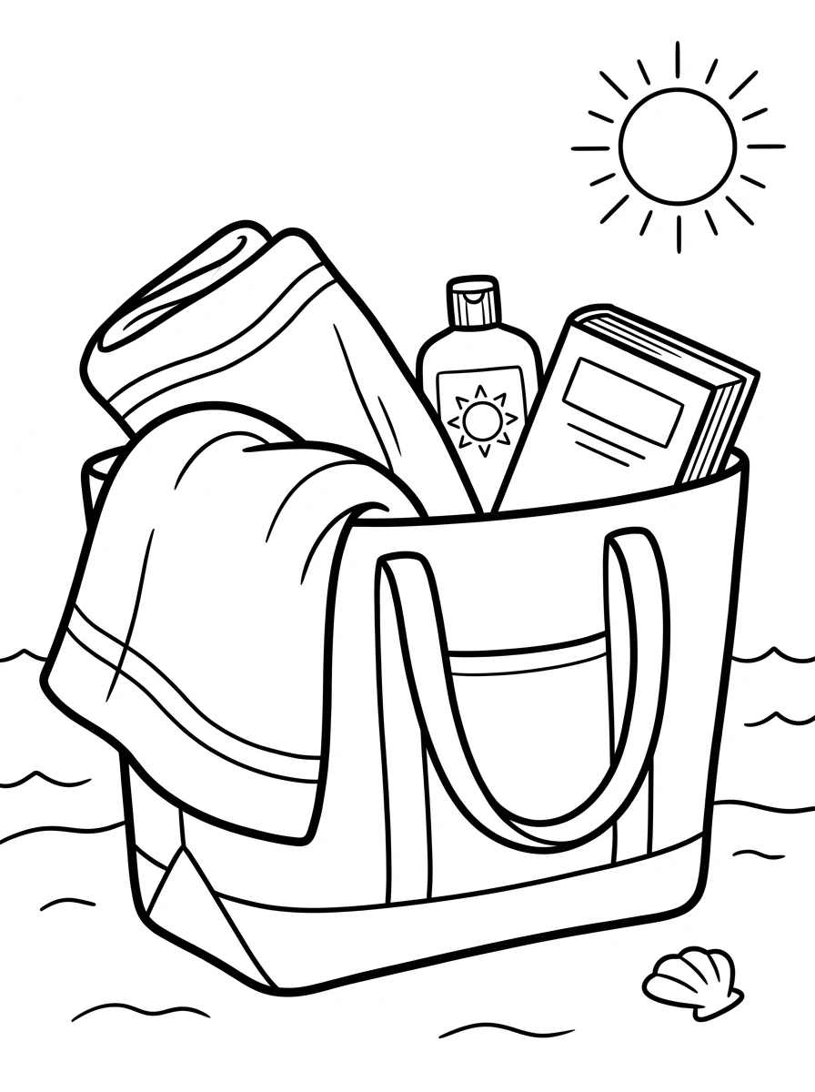 Ausmalbilder Sommer Strandtasche