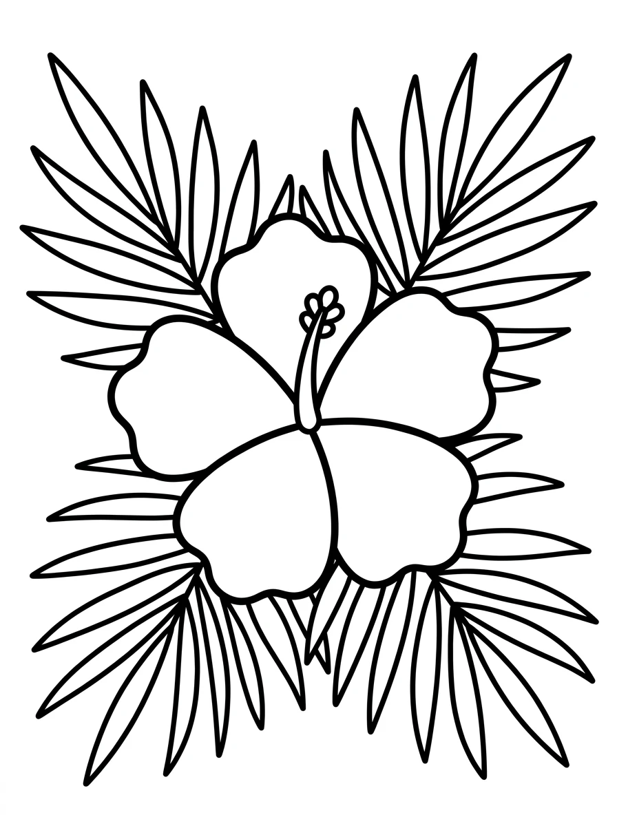 Tropische Hibiskusblüte mit Palmblättern