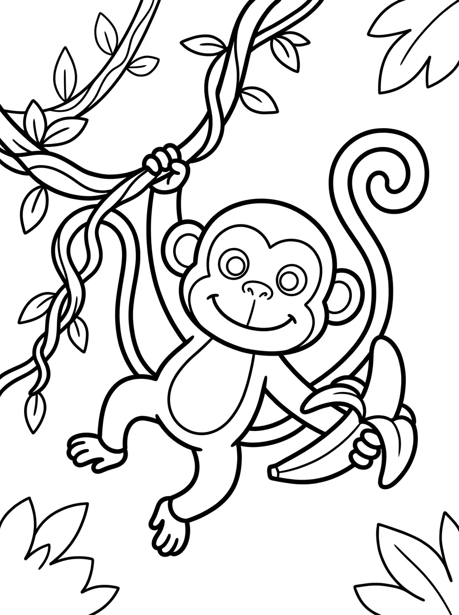 Affe schwingt an einer Liane