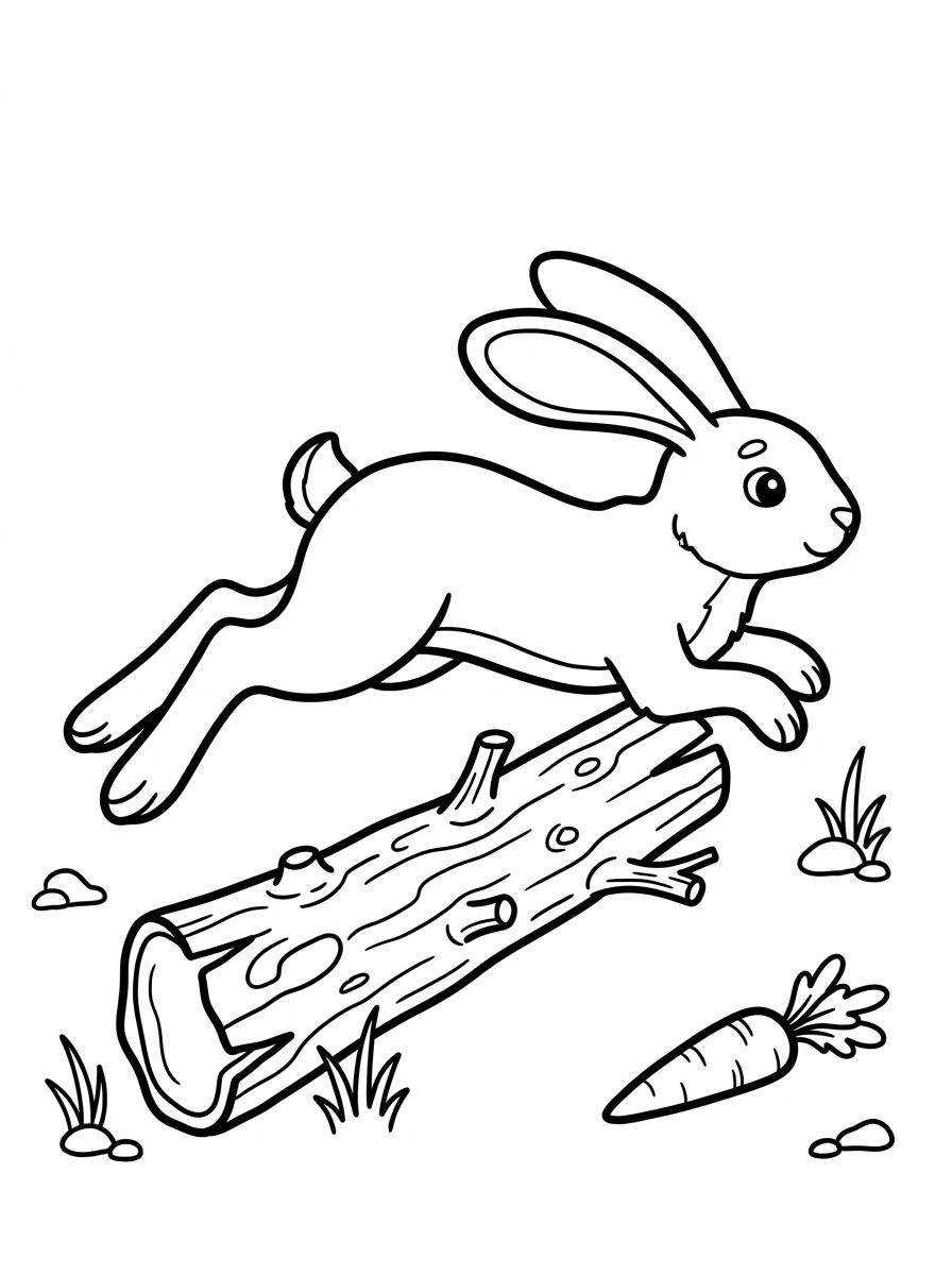 Hase hüpft über Baumstamm