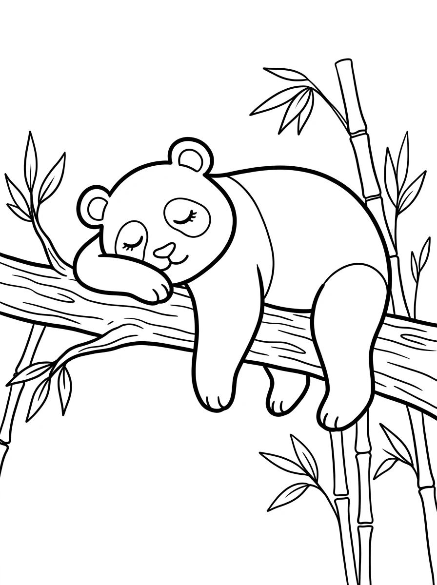 Schlafender Panda auf dem Ast