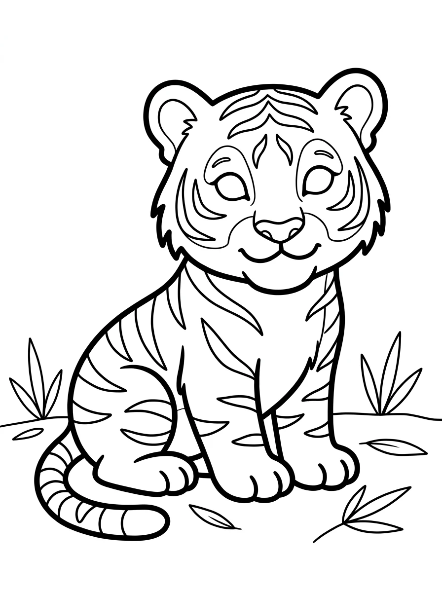 Süßes Tigerbaby mit Bambusblatt