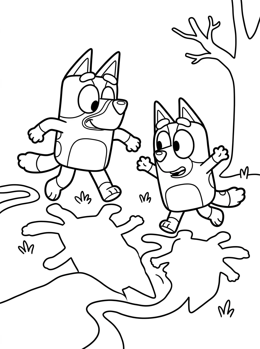 Bluey und Bingo beim Schattenspiel