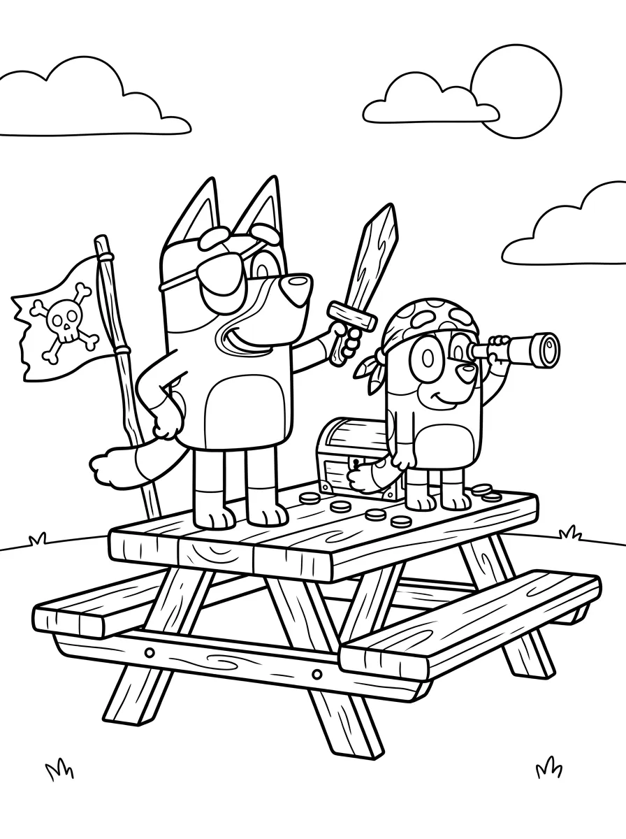 Bluey und Bingo spielen Piraten