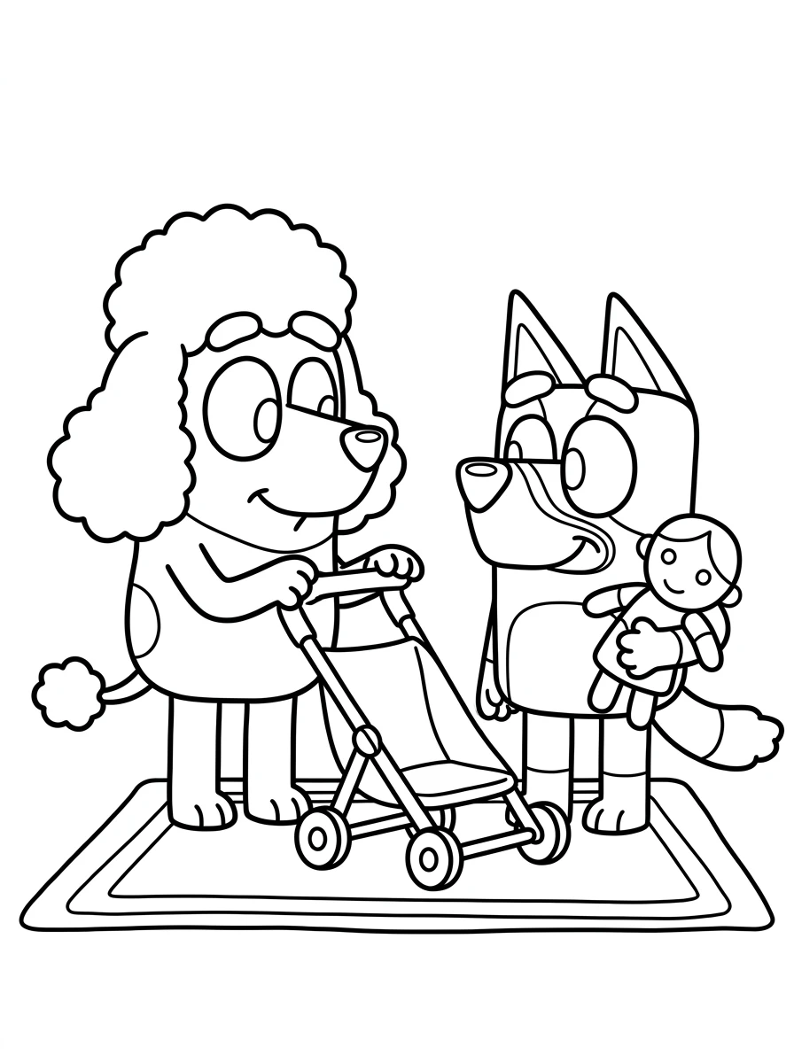 Bluey und Indy spielen Familie