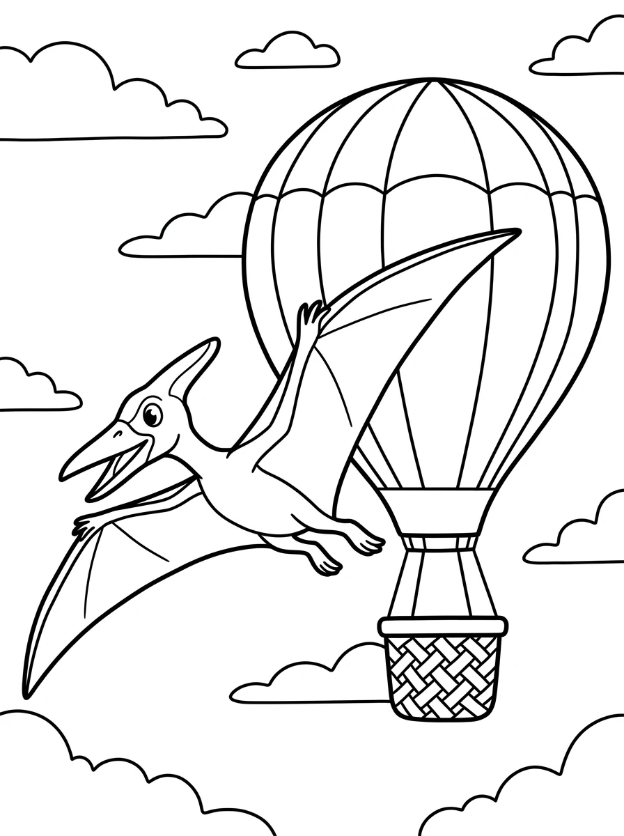 Dino fliegt mit Heißluftballon