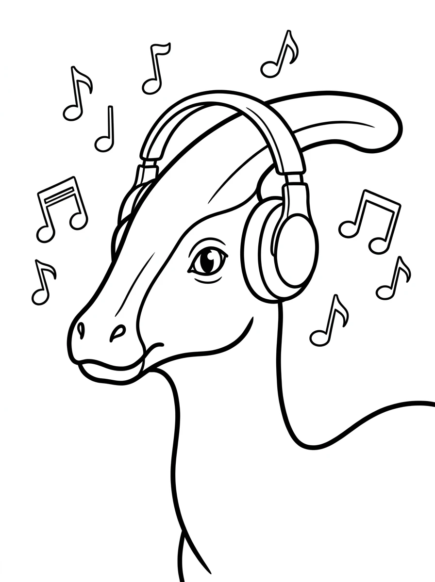 Dino mit Kopfhörern