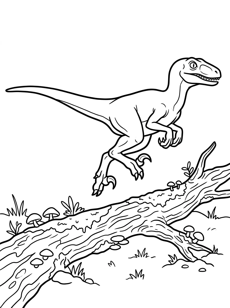 Dino springt über einen Baumstamm