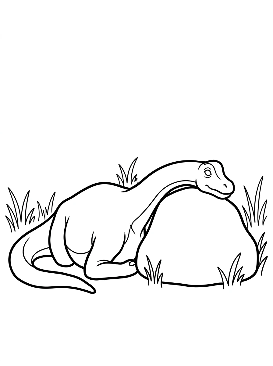 Gemütlicher Brachiosaurus auf dem Felsen