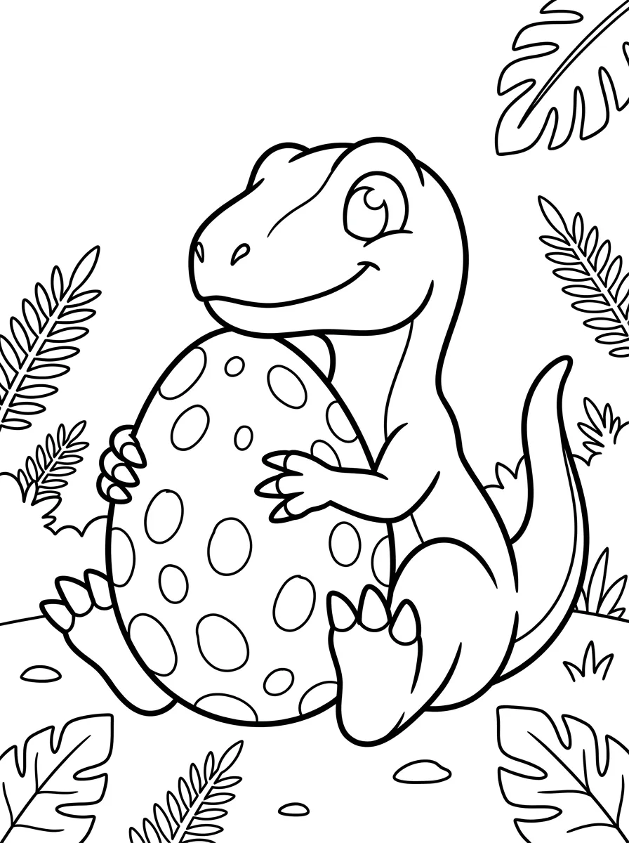 Kleiner Dino umarmt Urzeitei