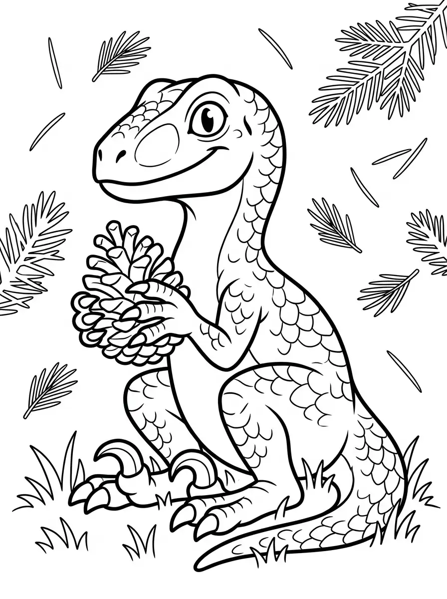 Süßer Dino mit großem Tannenzapfen