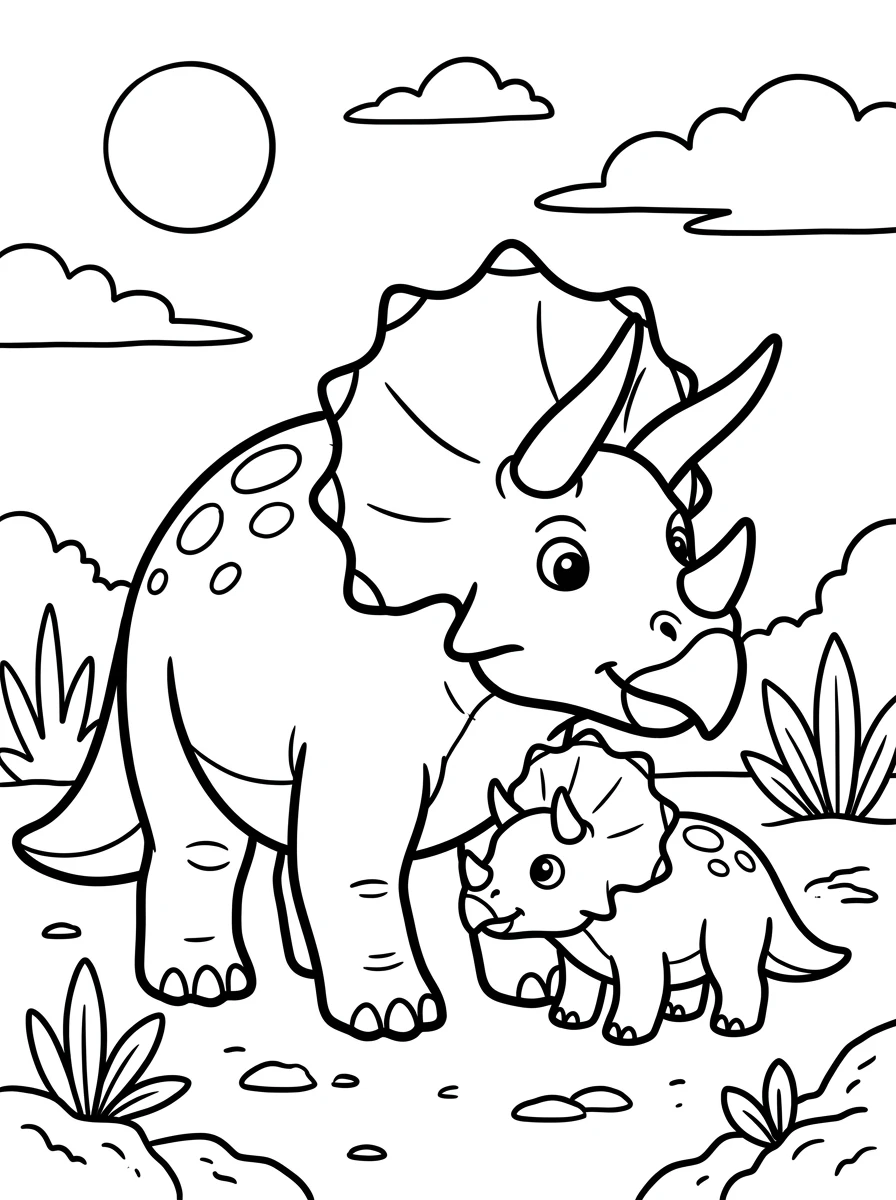Triceratops-Mutter mit ihrem Baby