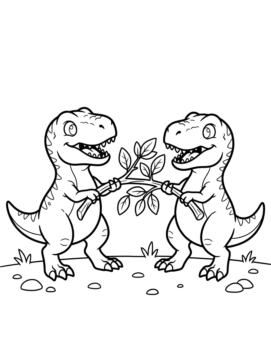 Zwei kleine Dinos beim Tauziehen