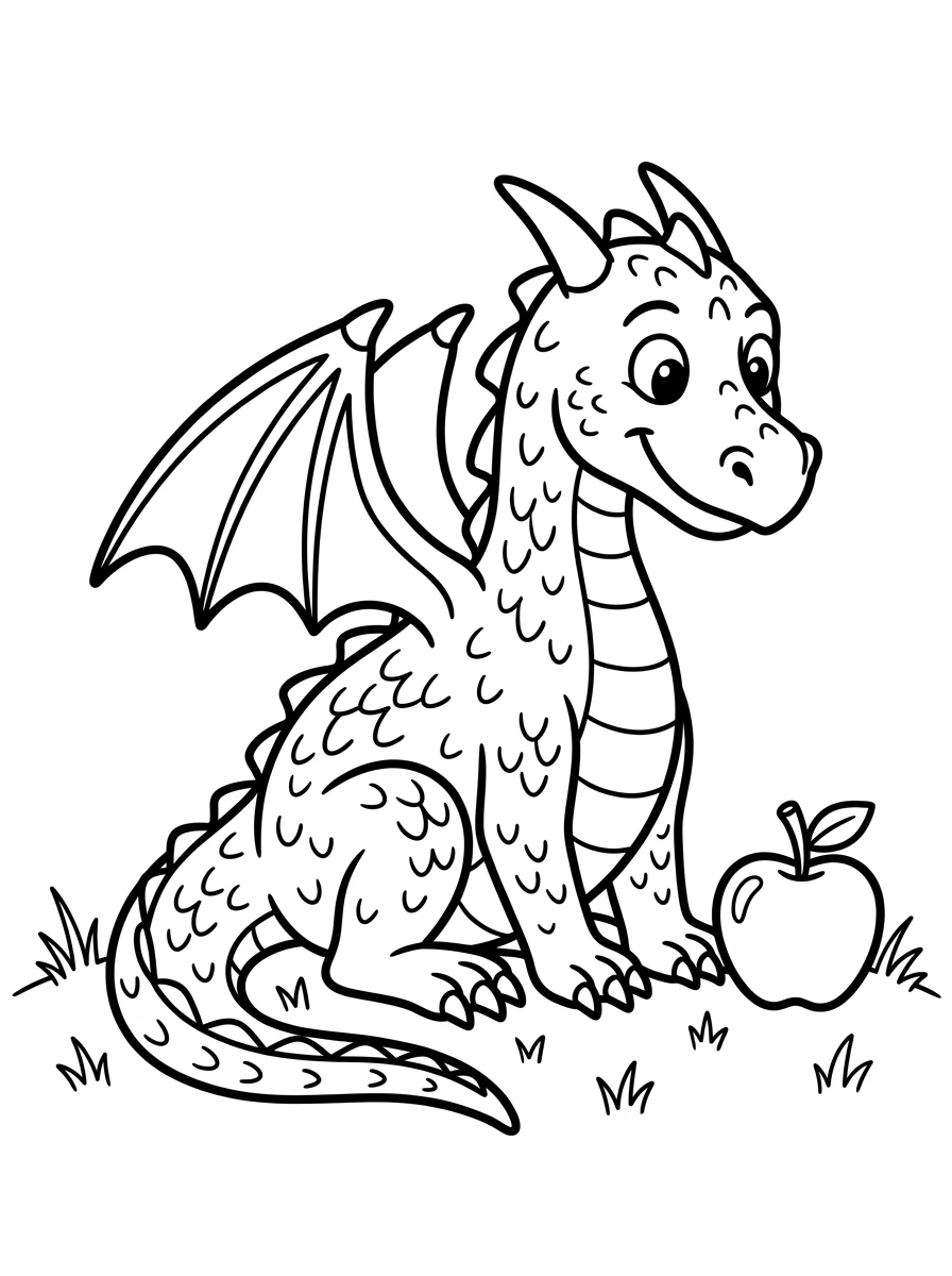 Drache mit einem Apfel