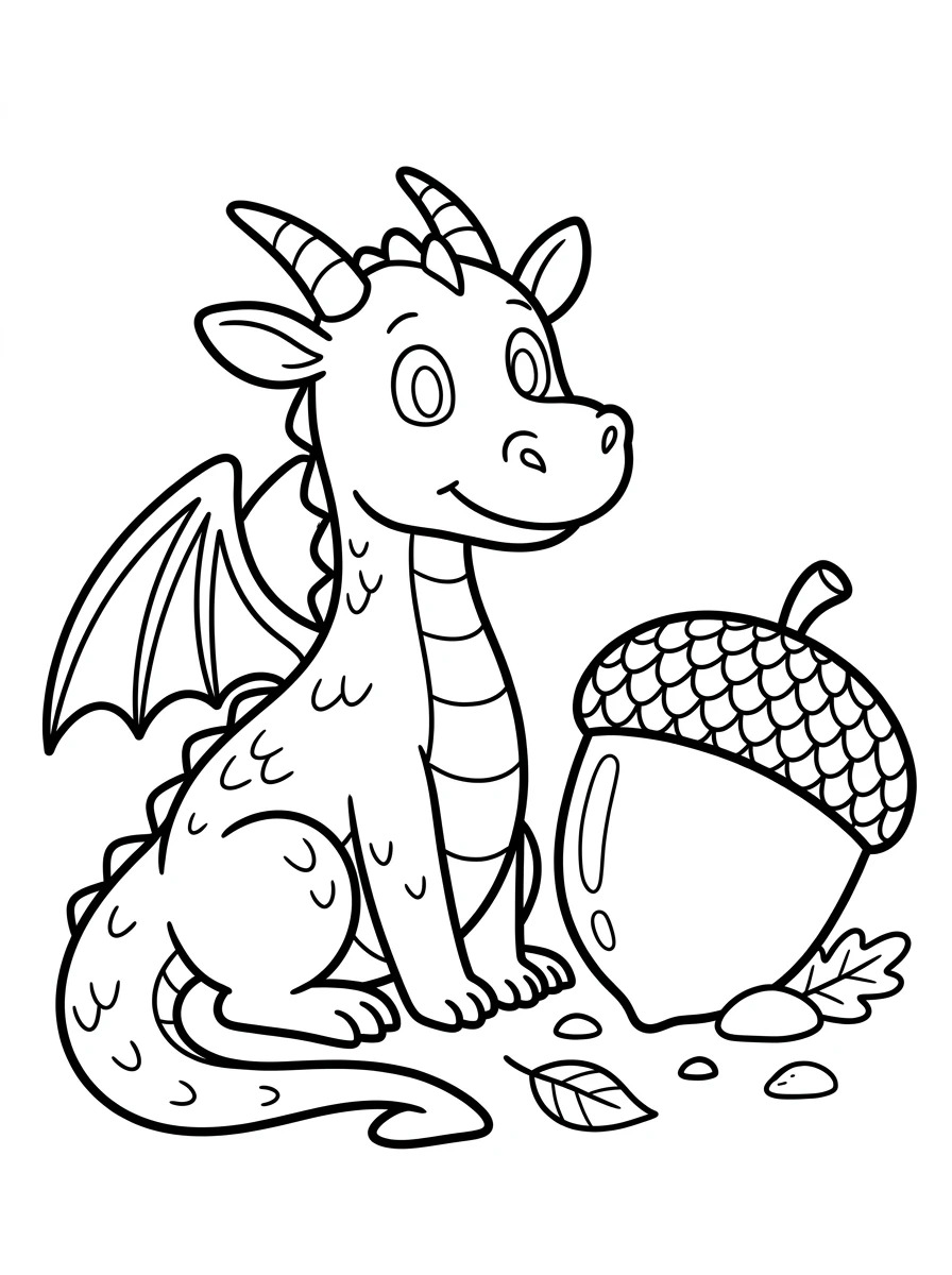 Drache neben einer Eichel