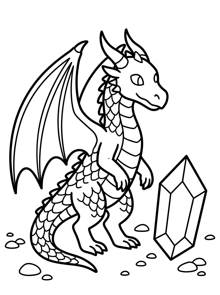 Drache Ausmalbild mit Kristall