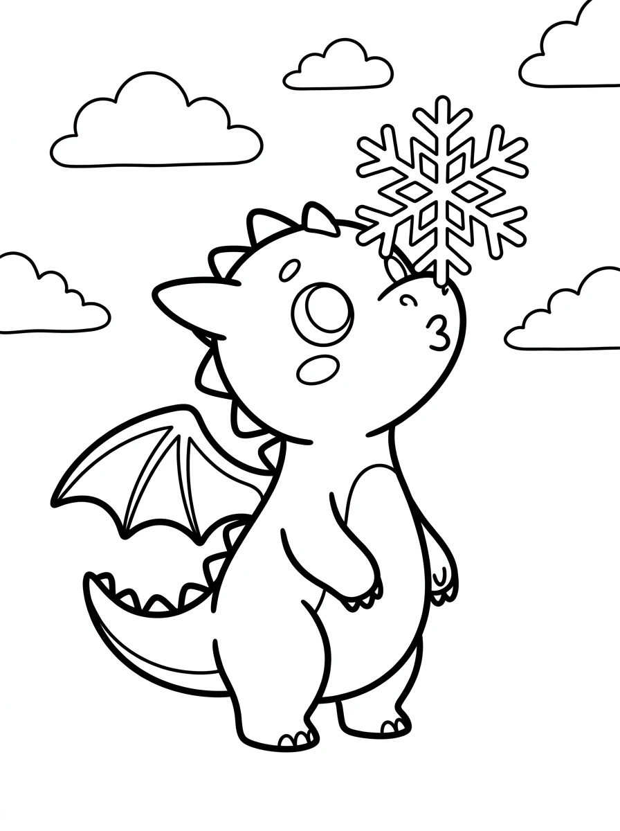 Drache Ausmalbild mit Schneeflocke