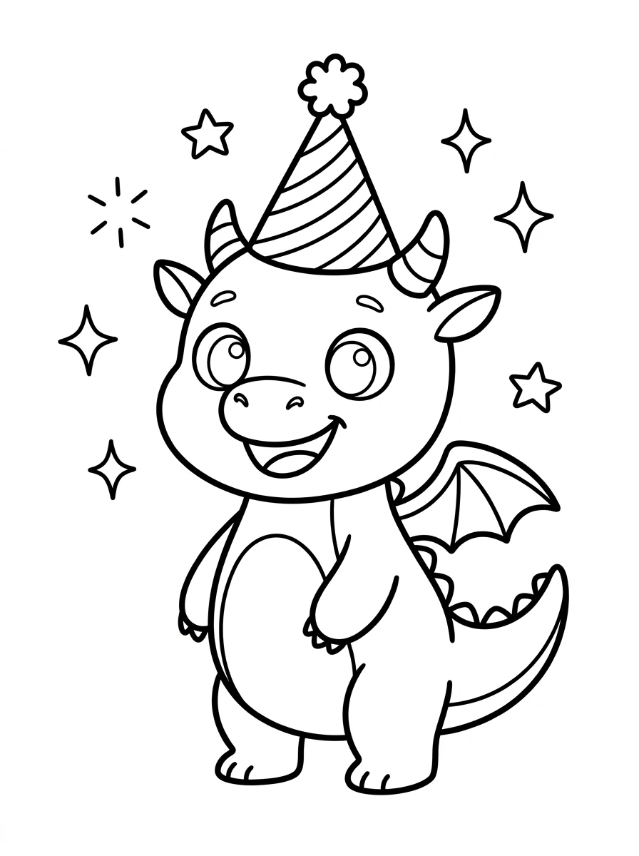 Süßer Drache mit Partyhut