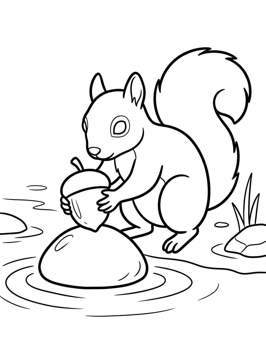 Eichhörnchen balanciert eine Eichel