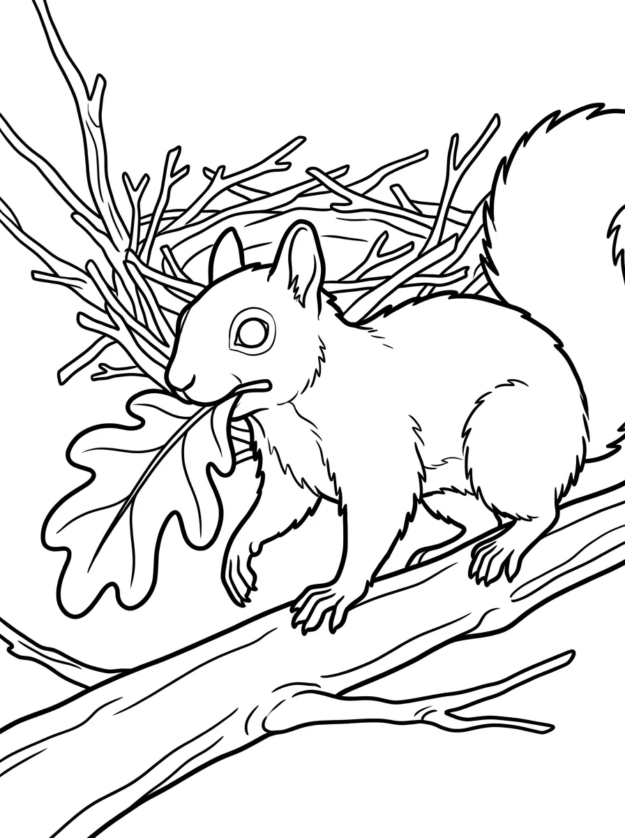 Eichhörnchen mit großem Eichenblatt