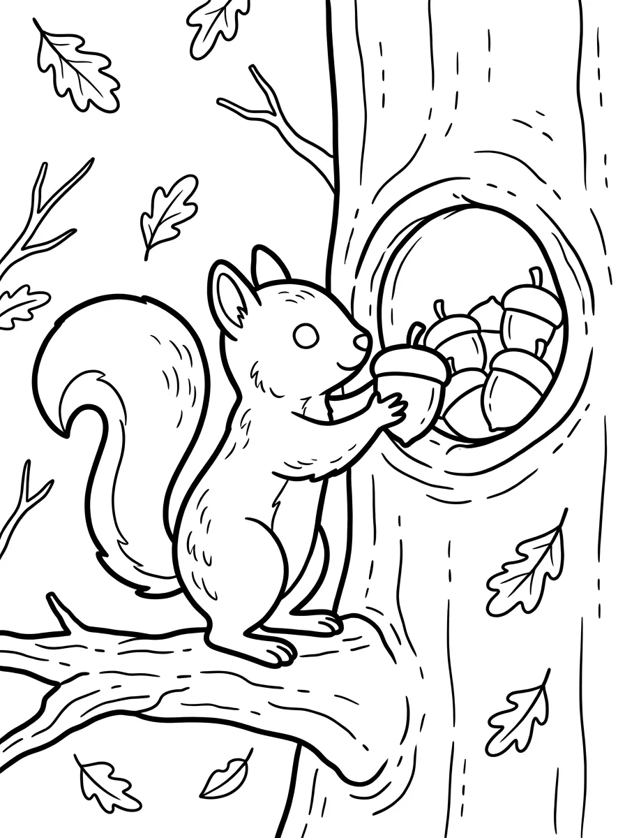 Eichhörnchen-Ausmalbild im Wald
