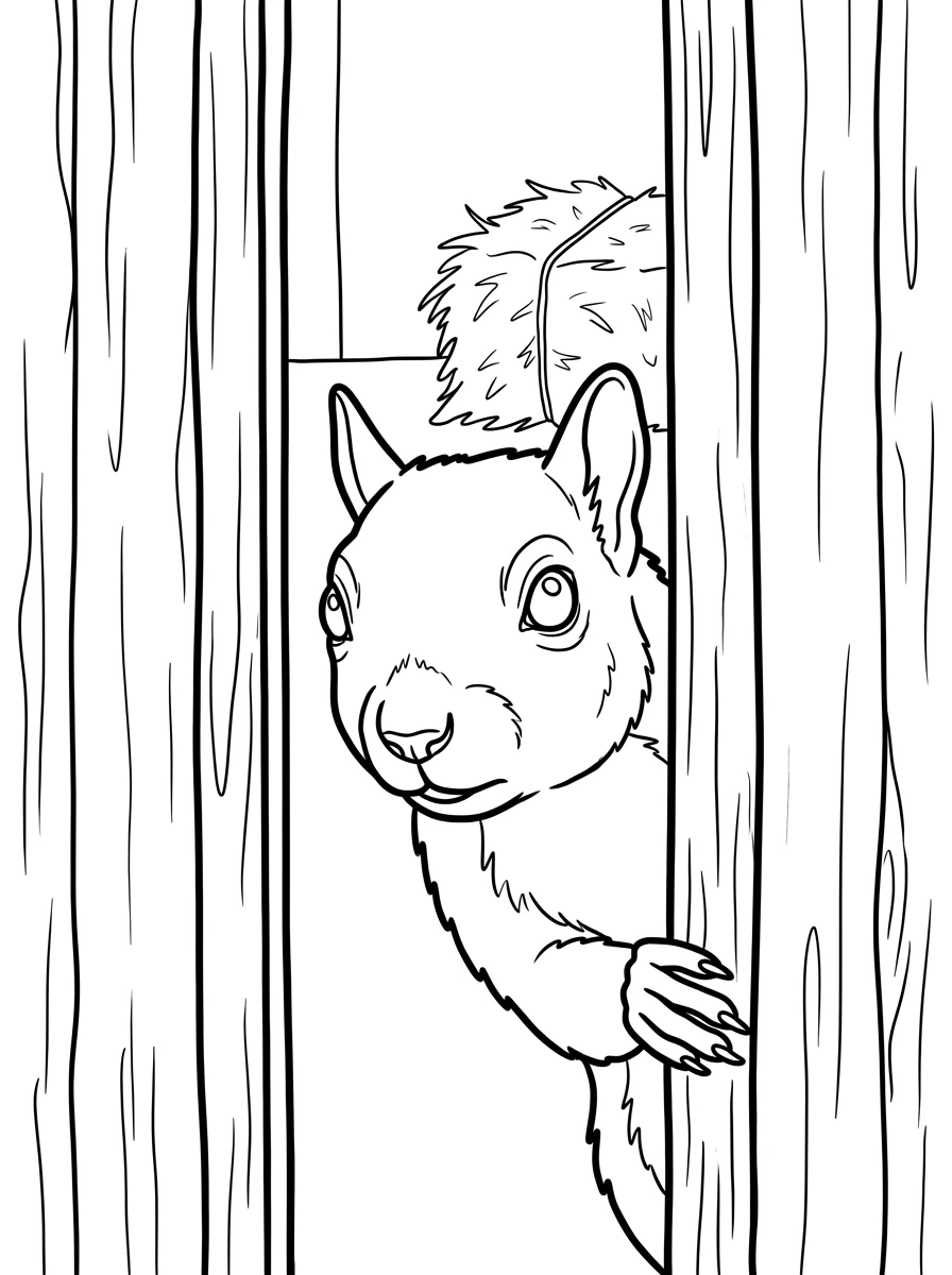 Eichhörnchen-Ausmalbild in der Scheune