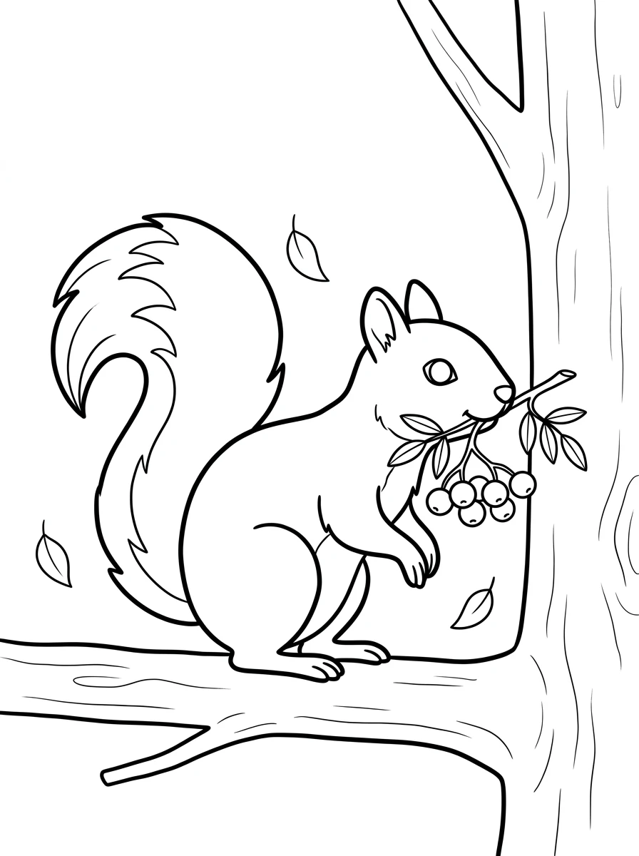 Eichhörnchen Ausmalbild mit Beeren