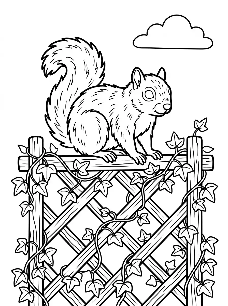 Eichhörnchen Ausmalbild mit Efeu