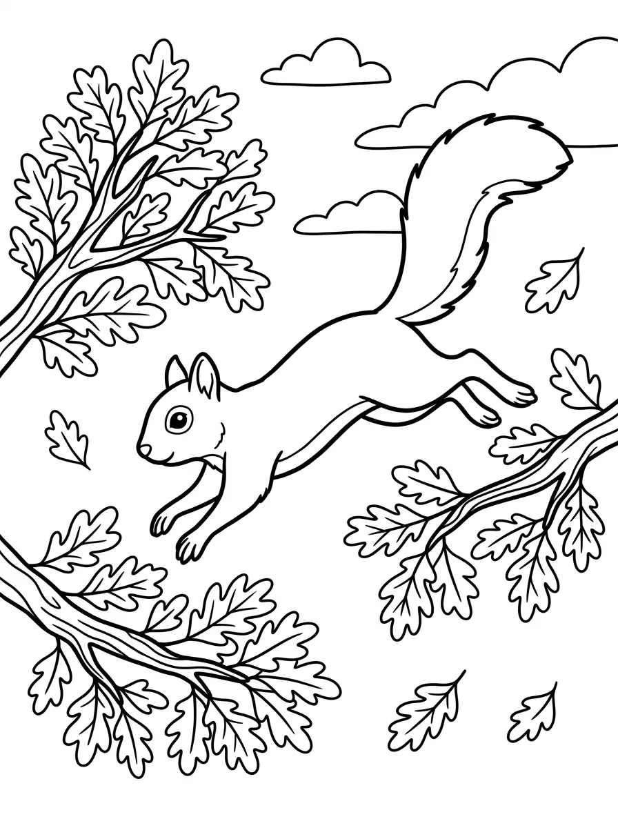 Springendes Eichhörnchen im Baum