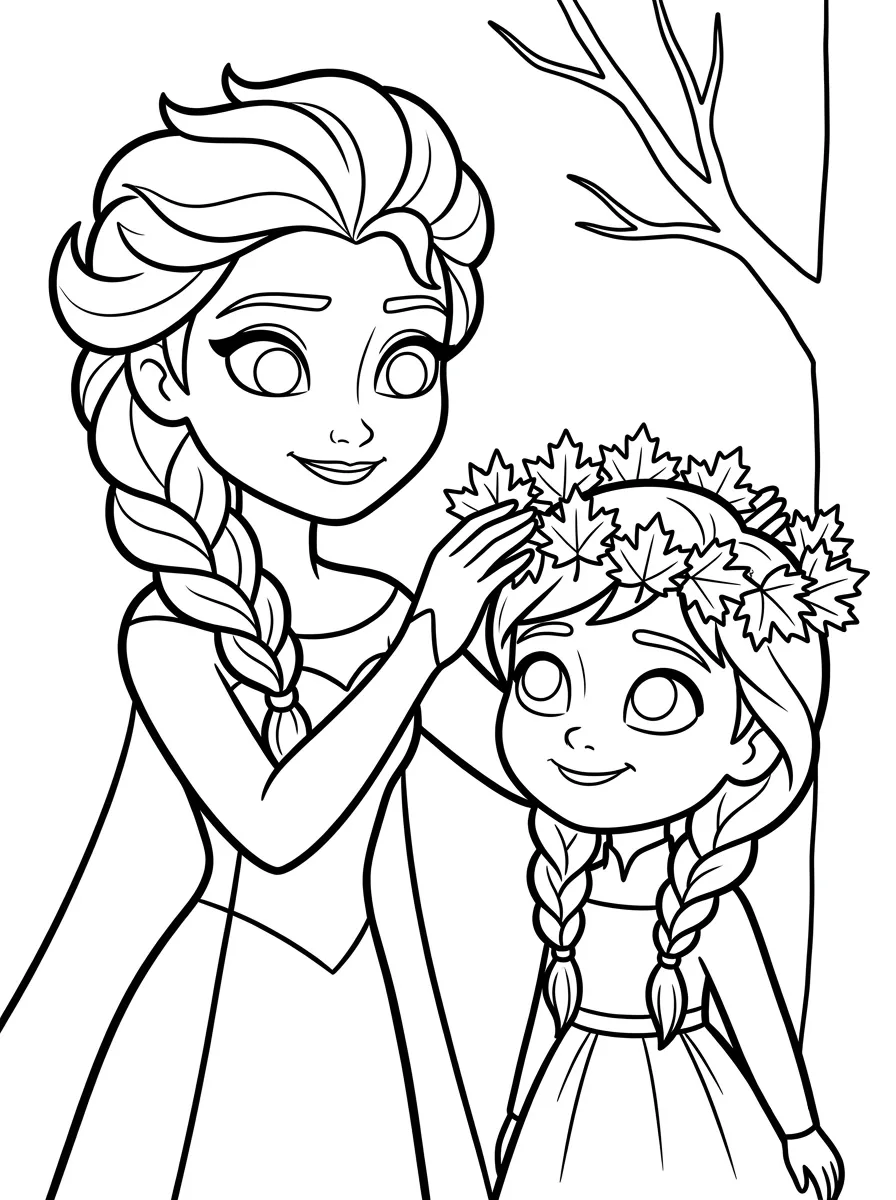 Elsa mit Elsa setzt Anna Blätterkrone aufam Strand