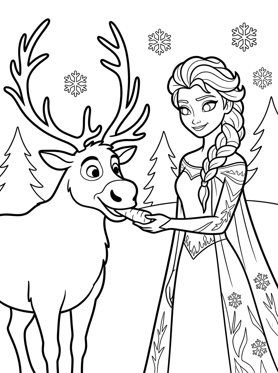 Elsa Ausmalbilder mit Rentier Sven