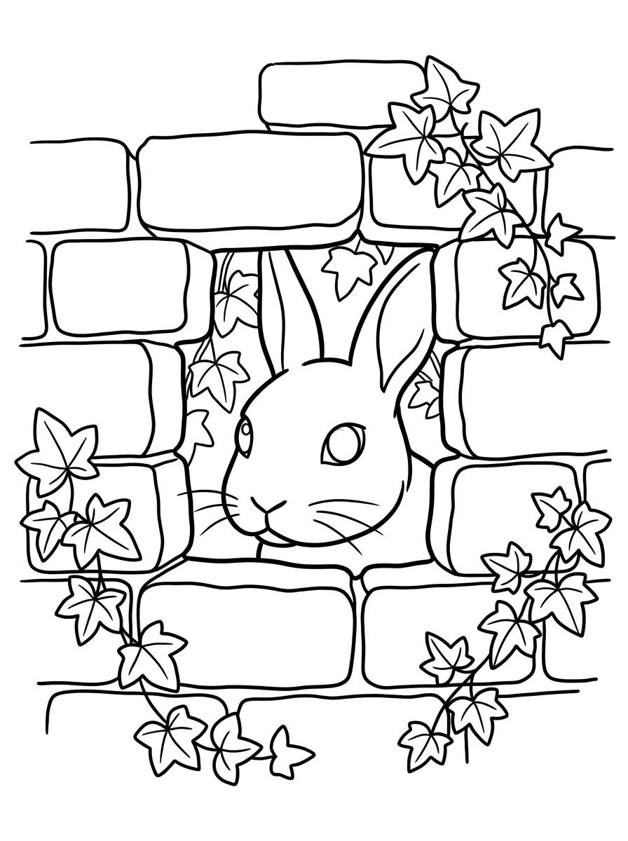 Ausmalbild Hase an der Steinmauer