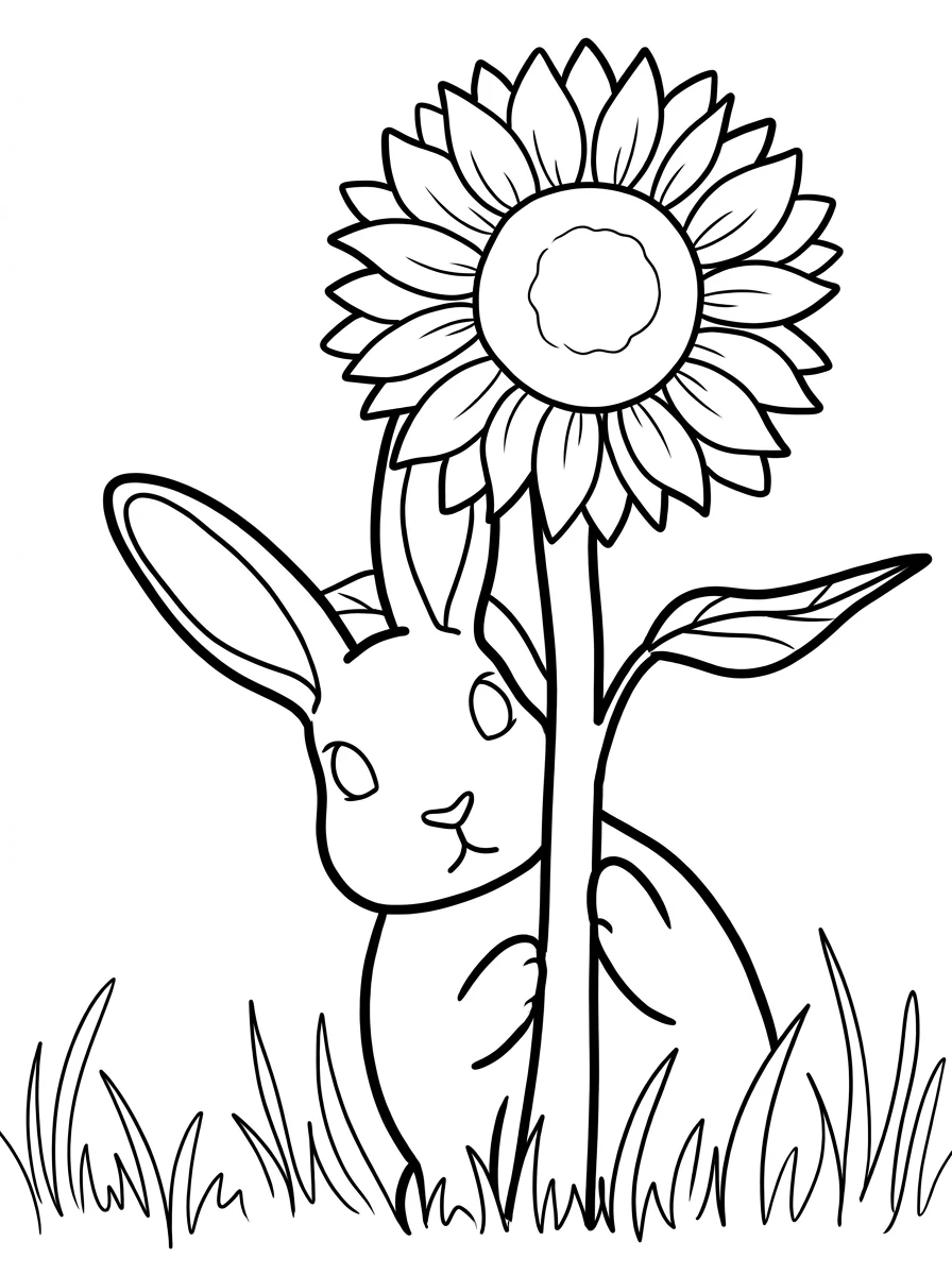 Hase hinter einer Sonnenblume