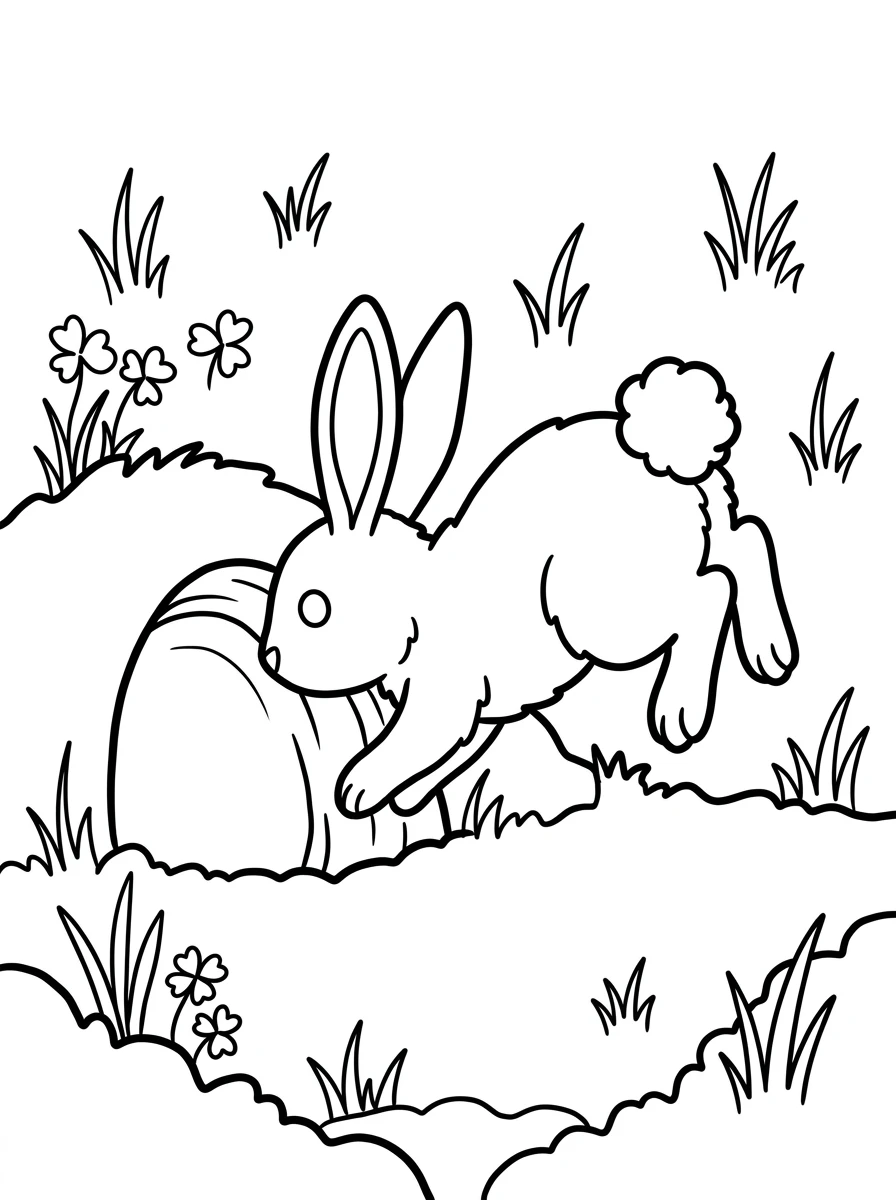 Hase hüpft in seinen Bau
