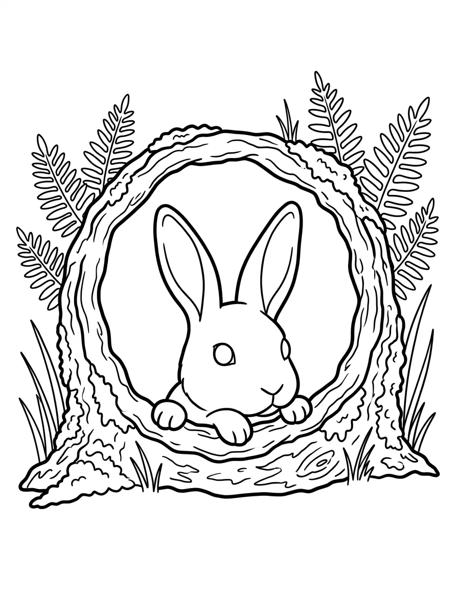 Hase im hohlen Baumstamm