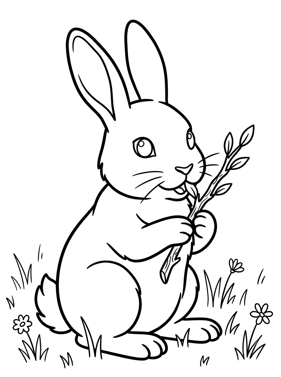 Hase knabbert an Weidenzweig