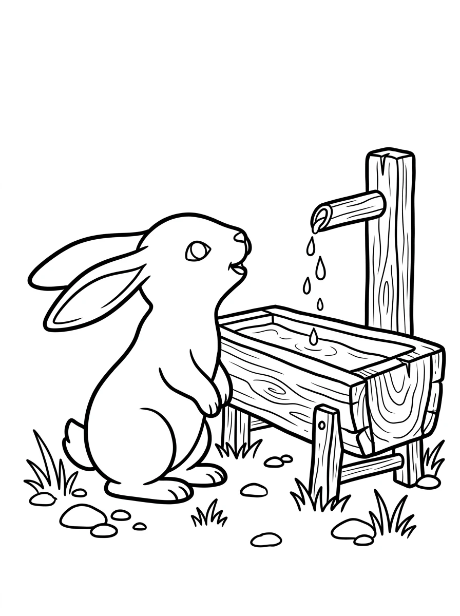 Hase trinkt am Wassertrog