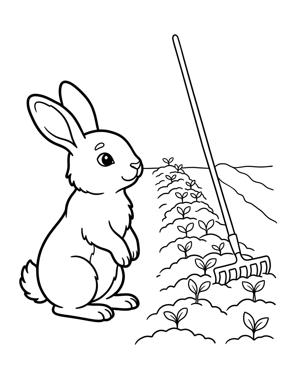 Hase Ausmalbild im Garten