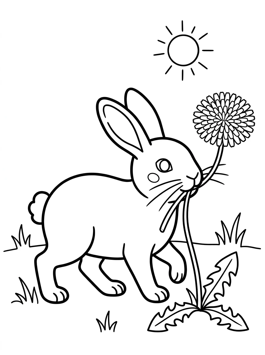Hase Ausmalbild mit Löwenzahn
